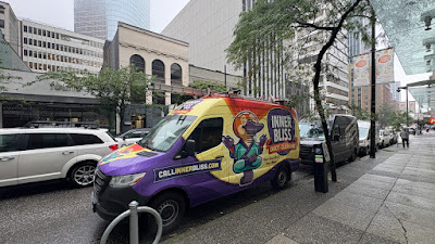 Inner Bliss duct cleaning van parked downtown with ladder rack
